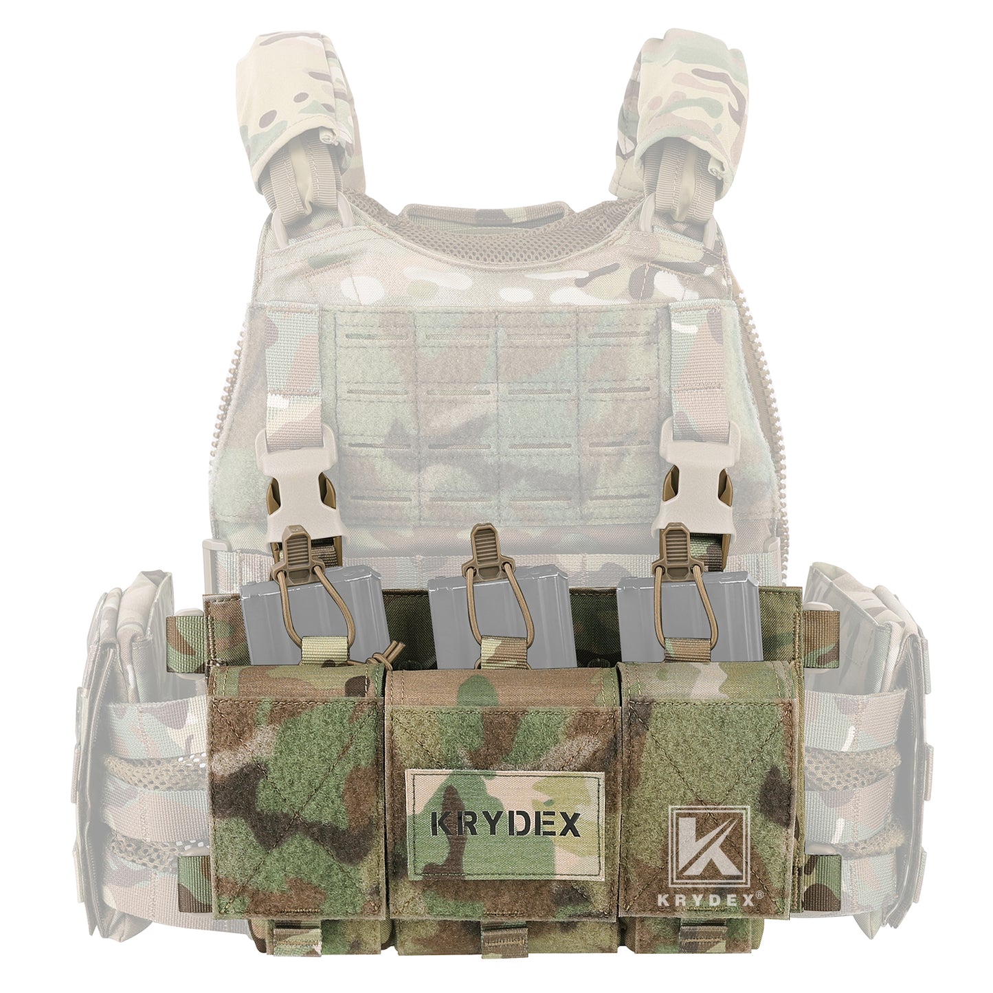 Krydex Tactical Triple 556 Magazine Pouch Placard 3x GP Pouches Detachable Mag Holders for Chest Rig and Vest