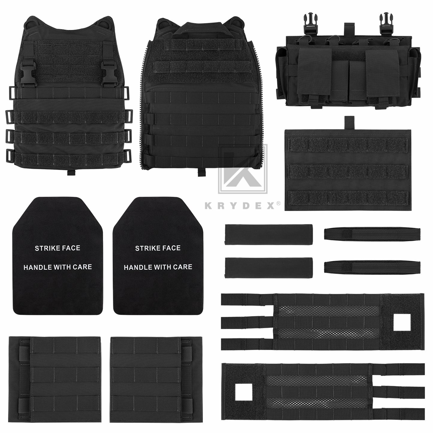 KRYDEX Tactical SCARAB Plate Carrier Heavy Duty Modular MOLLE Vest + MF IV Placard 556 & 9mm Magazine Pouch