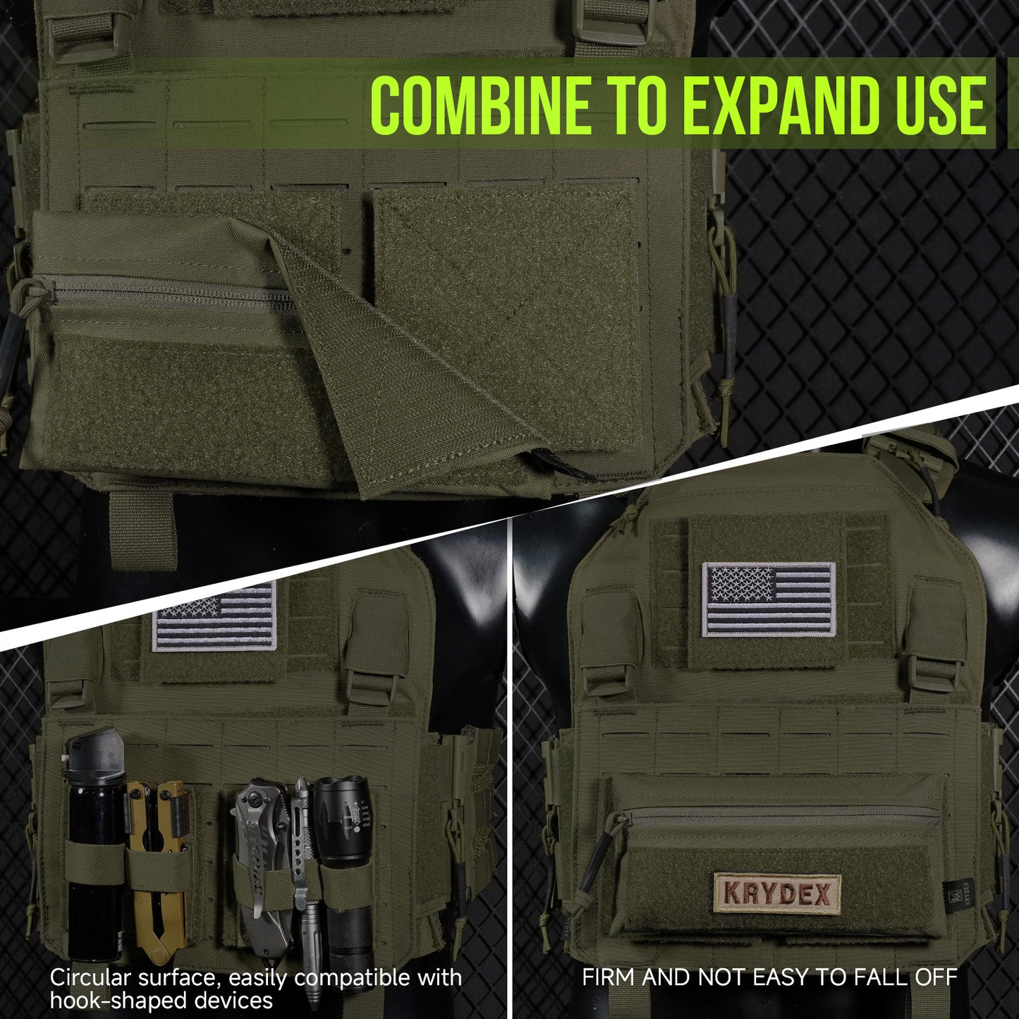 Krydex 4-Pack 4x4 Inch Dual-Sided Molle Patch Panel Hook & Loop Adapter Board for Patches Pouches & Accessories Reversible Hook/Loop Surface for Vests Backpacks & Tactical Gear Heavy-Duty Nylon