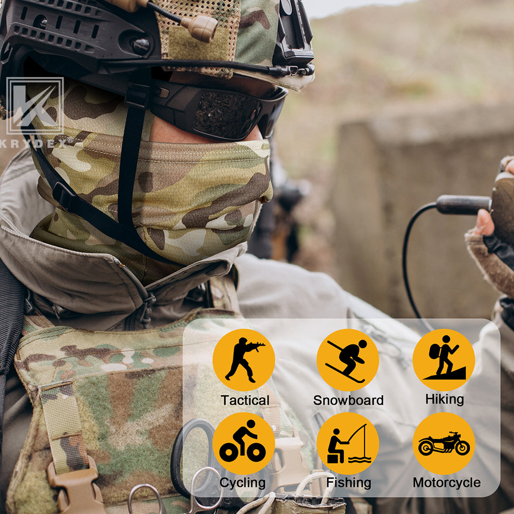 Krydex Tactical Face Mask Balaclava Camouflage Full Head Wrap Quick Dry Neck Gaiter UV Protection Hood for Motorcycle Cycling Hiking Hunting