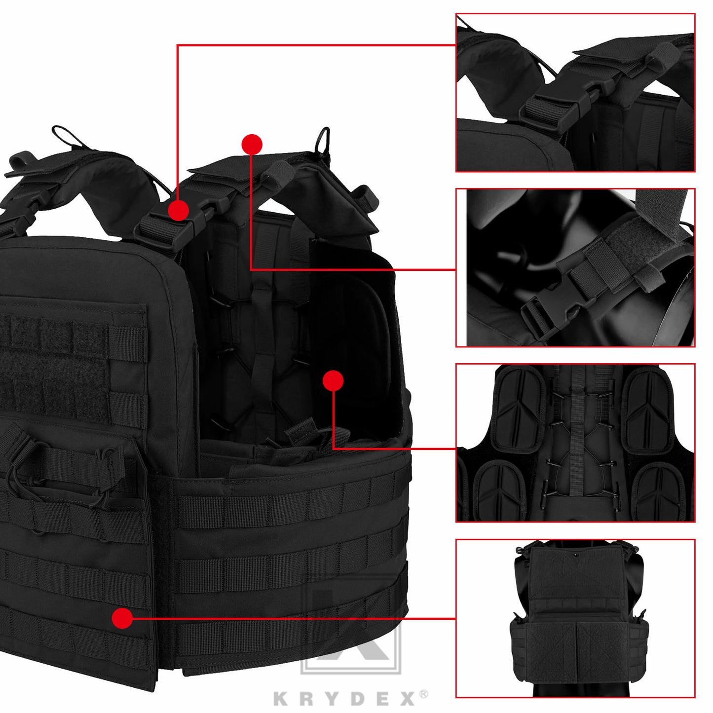 KRYDEX Tactical Plate Carrier Heavy Duty Modular MOLLE Vest