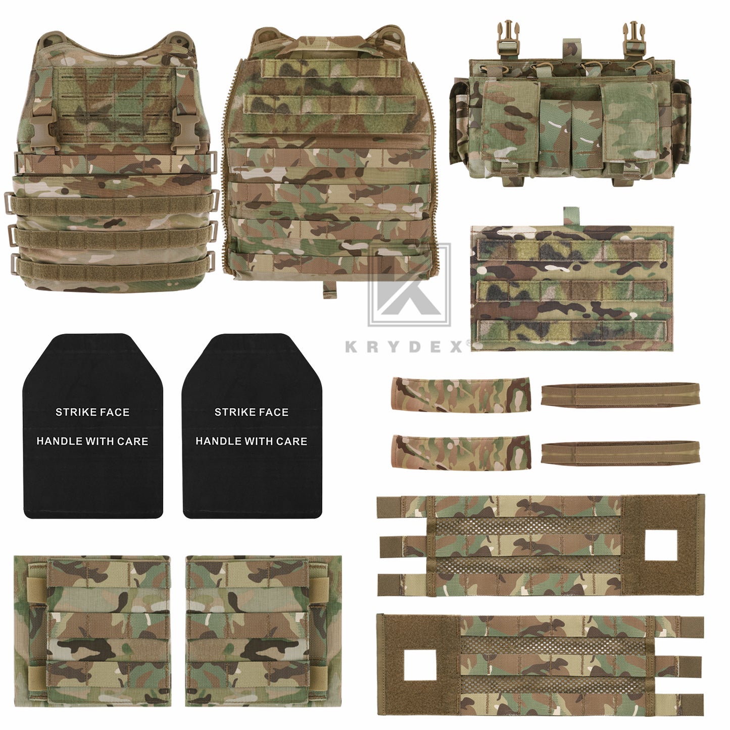 KRYDEX Tactical SCARAB Plate Carrier Heavy Duty Modular MOLLE Vest + MF IV Placard 556 & 9mm Magazine Pouch