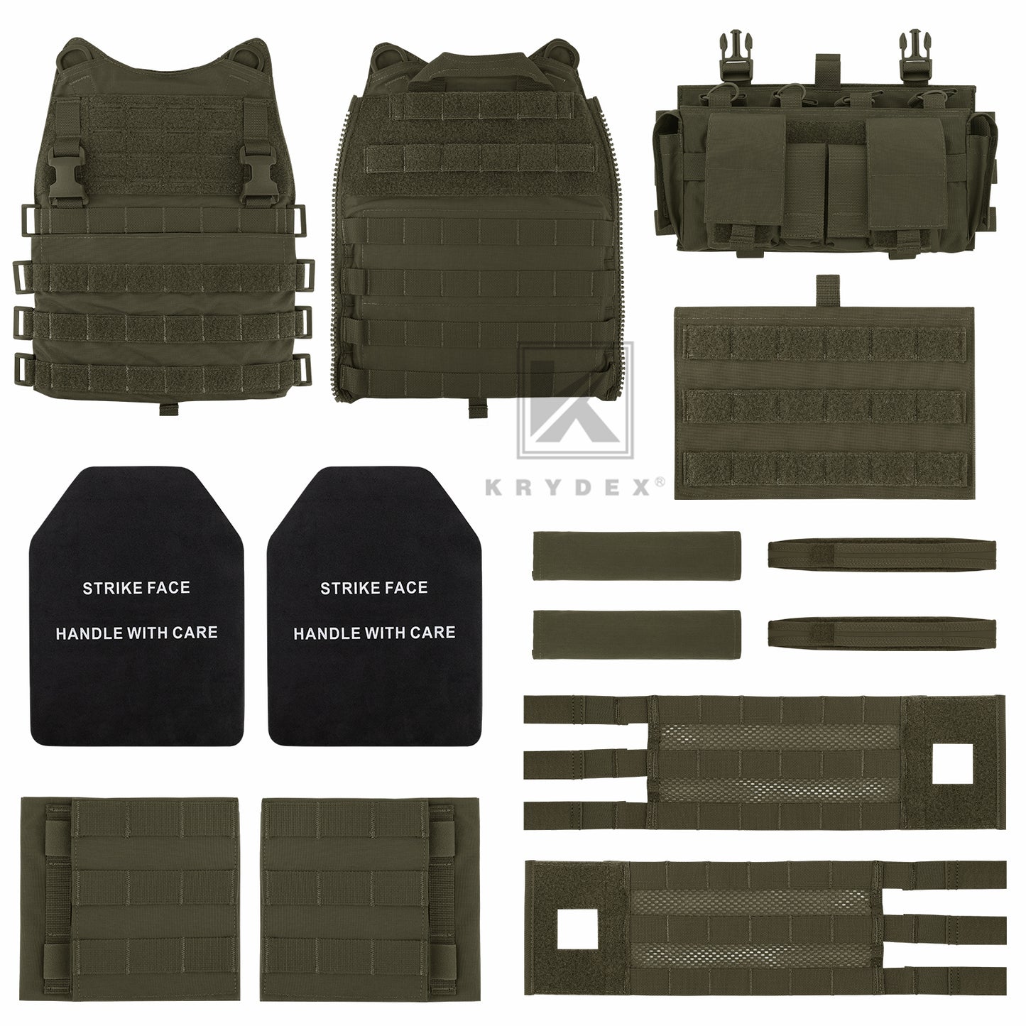 KRYDEX Tactical SCARAB Plate Carrier Heavy Duty Modular MOLLE Vest + MF IV Placard 556 & 9mm Magazine Pouch
