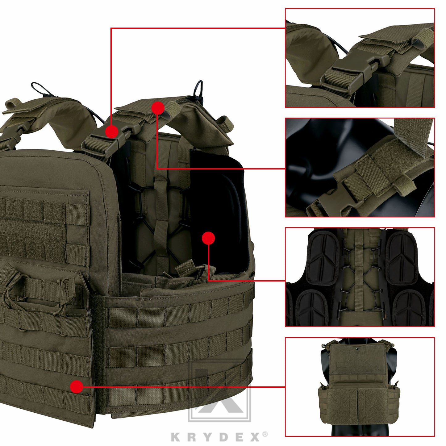KRYDEX Tactical Plate Carrier Heavy Duty Modular MOLLE Vest