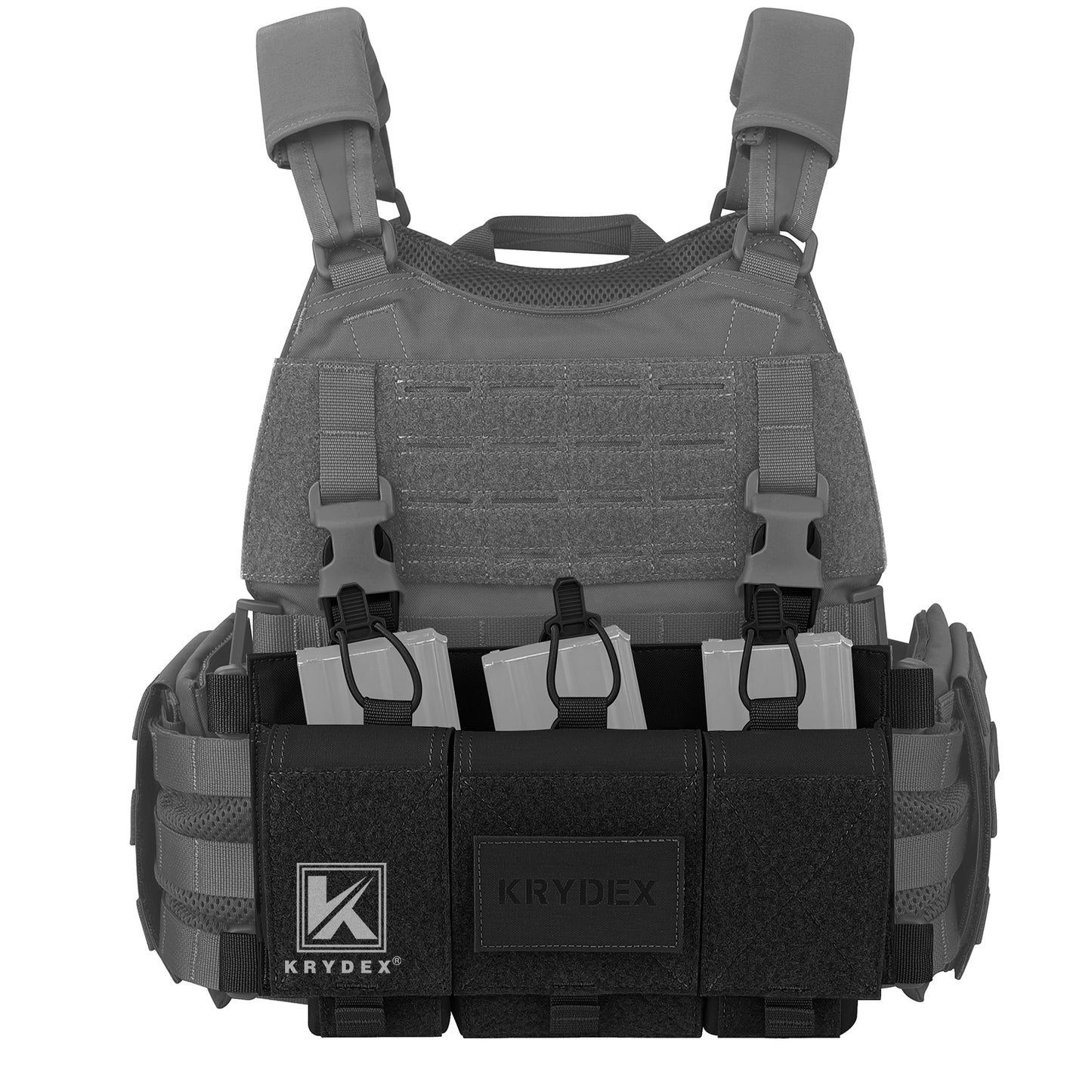 Krydex Tactical Triple 556 Magazine Pouch Placard 3x GP Pouches Detachable Mag Holders for Chest Rig and Vest