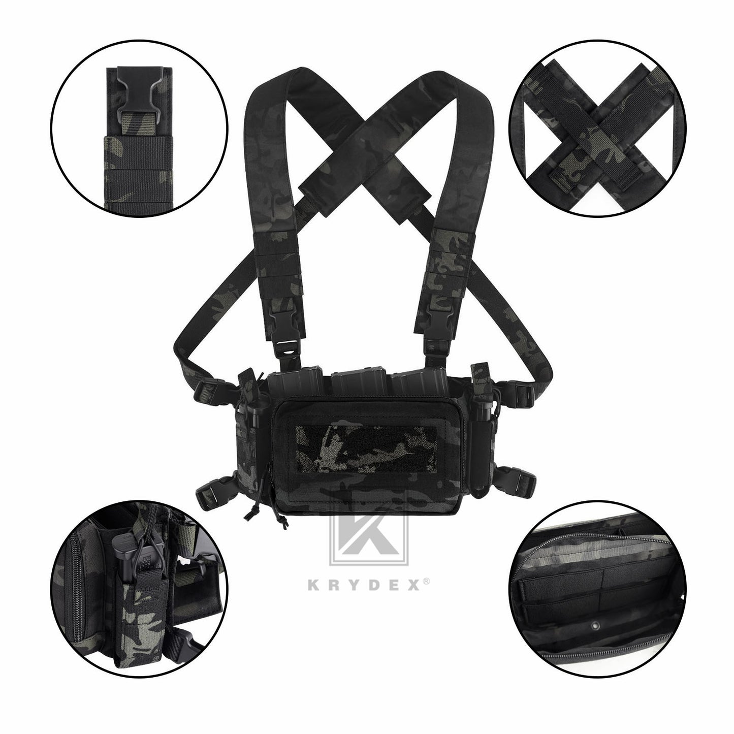 KRYDEX Tactical D3CR Chest Rig 5.56 7.62 Rifle Pistol Mag Pouch Placard Carrier with D3 Flatpack Tactical Backpack
