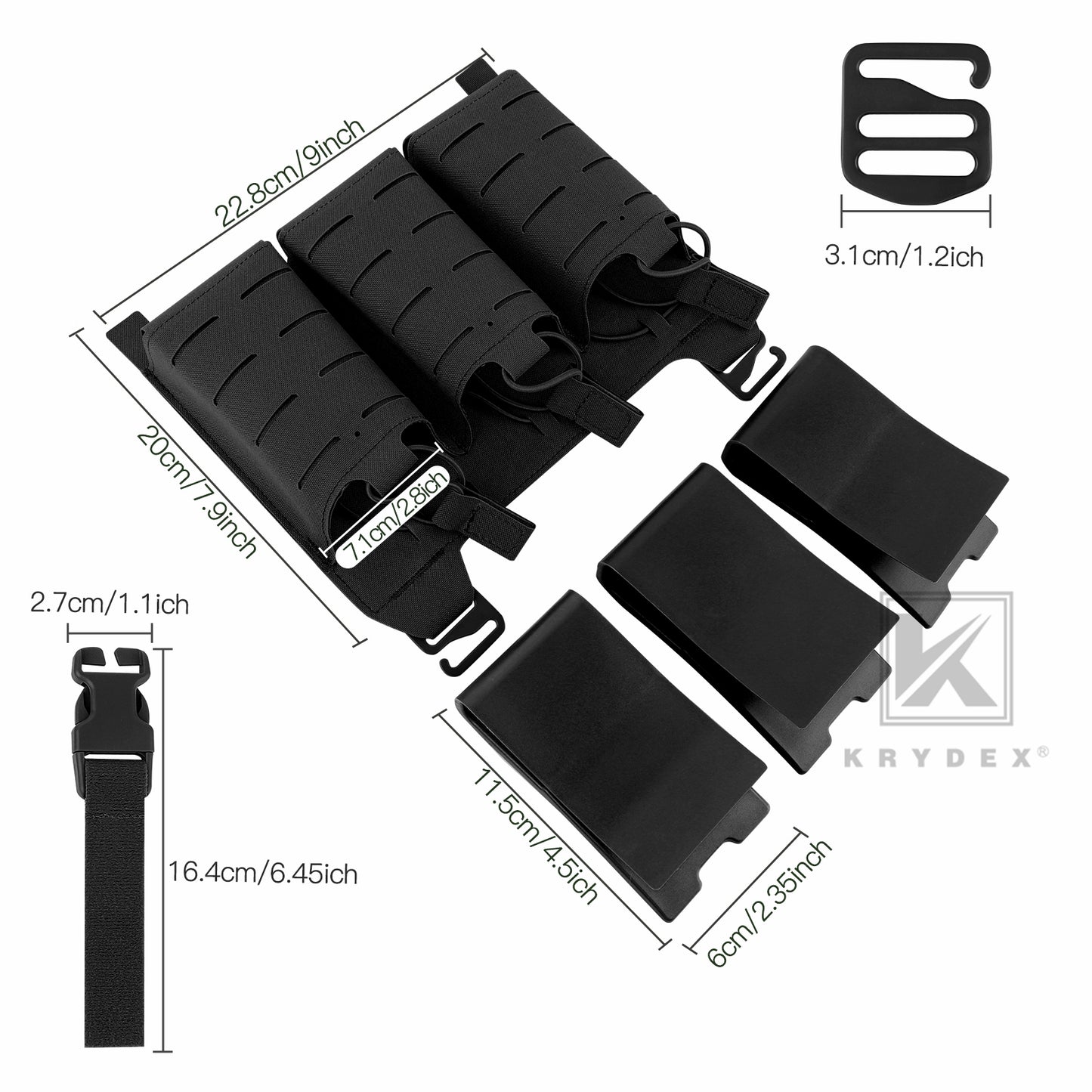 Krydex Tactical KTAR Front Flap 5.56 Triple Magazine Pouch for Tactical Vest Plate Carrier