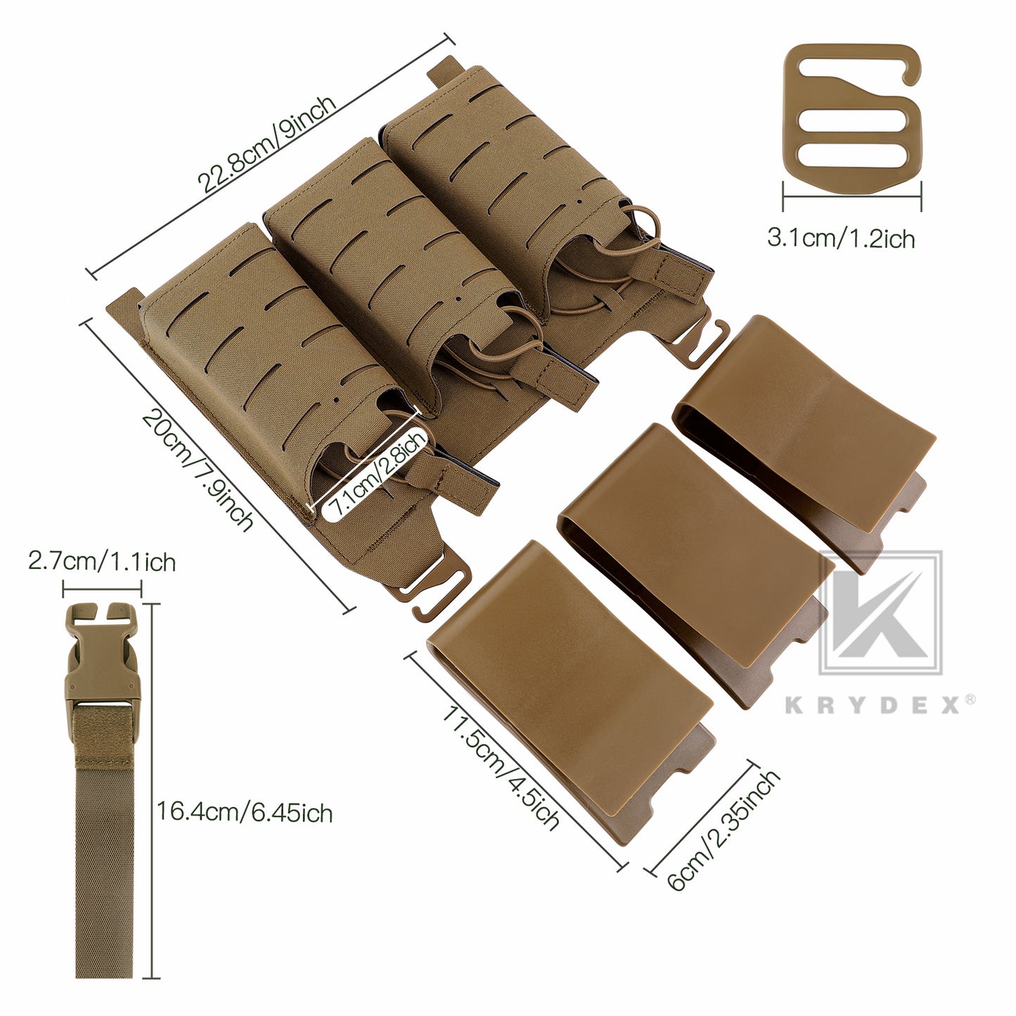 Krydex Tactical KTAR Front Flap 5.56 Triple Magazine Pouch for Tactical Vest Plate Carrier
