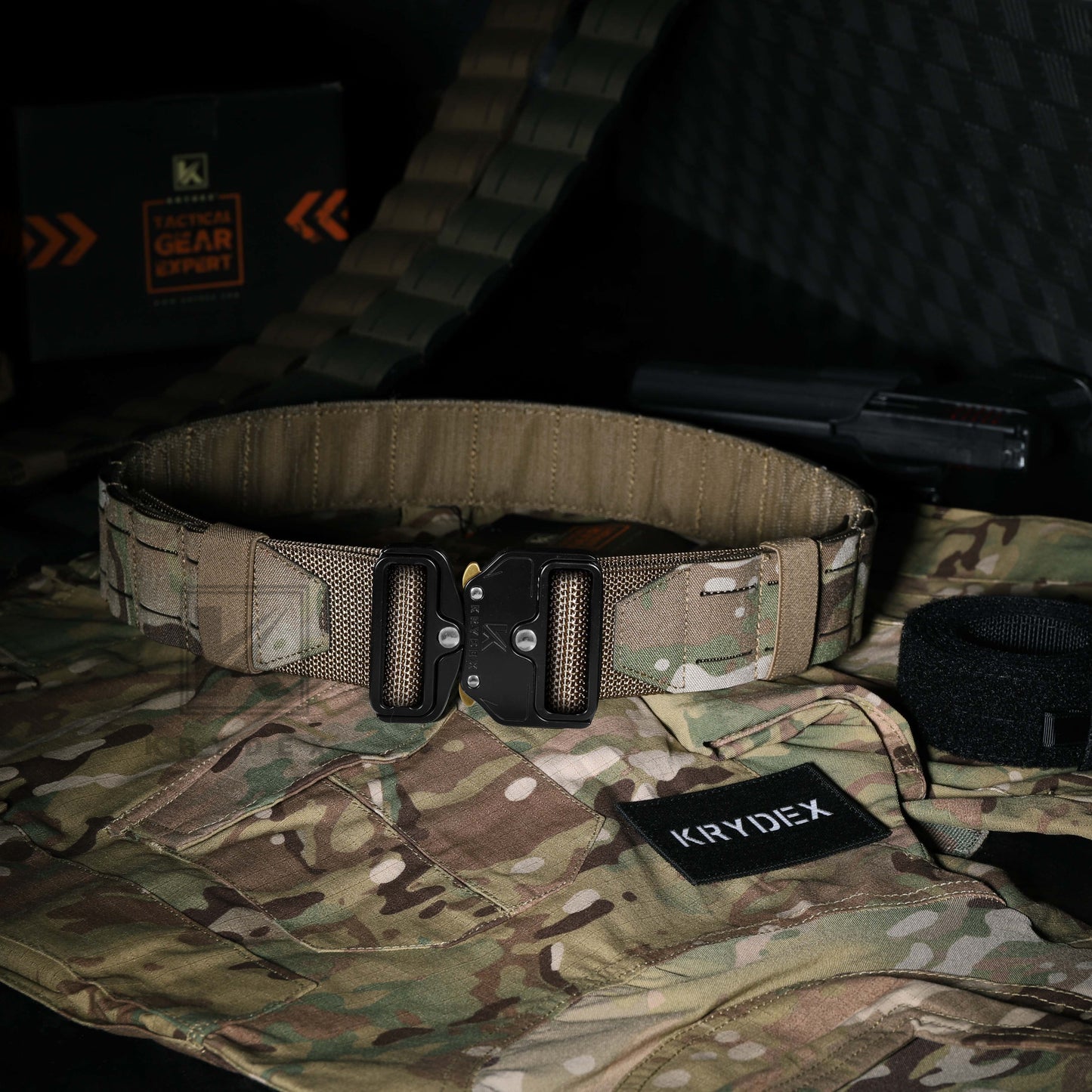 Krydex Tactical Molle Belt Quick Release Duty Gun Shooting Belt Laser Molle Padded Load Bearing Stiffened Belt