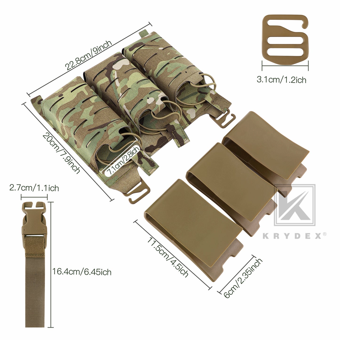 Krydex Tactical KTAR Front Flap 5.56 Triple Magazine Pouch for Tactical Vest Plate Carrier