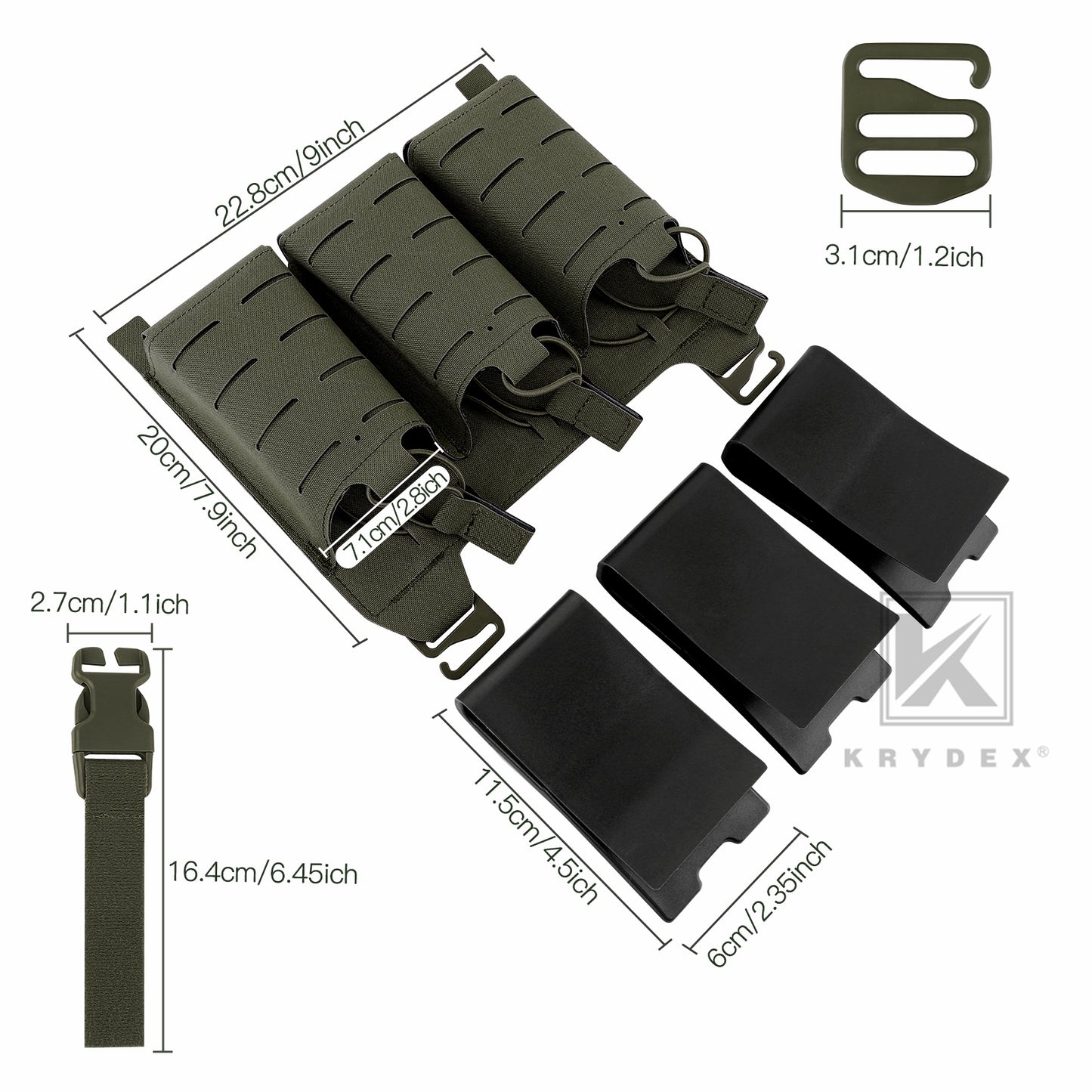 Krydex Tactical KTAR Front Flap 5.56 Triple Magazine Pouch for Tactical Vest Plate Carrier