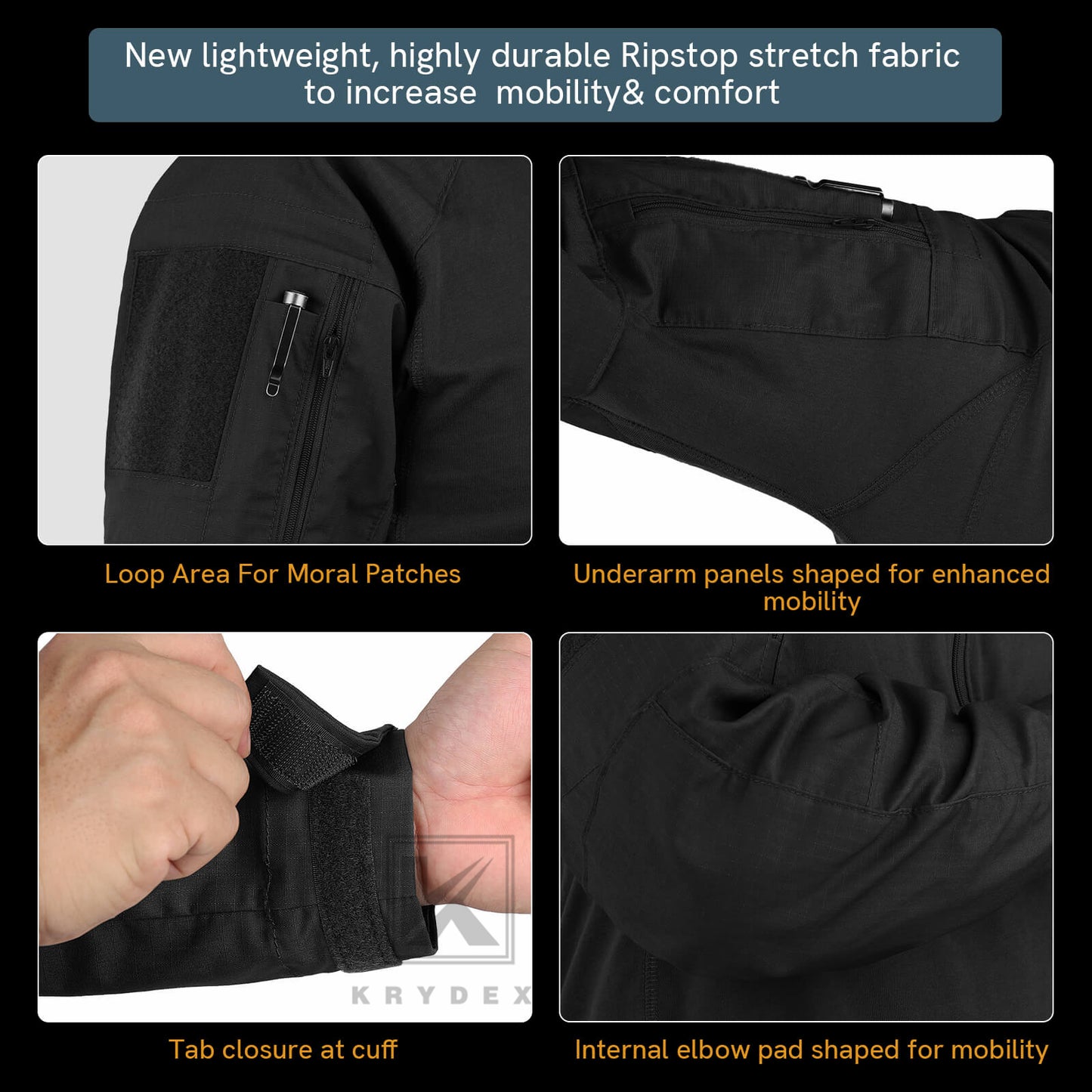 Krydex Tactical Men’s Combat Shirts with Elbow Pads Uniform