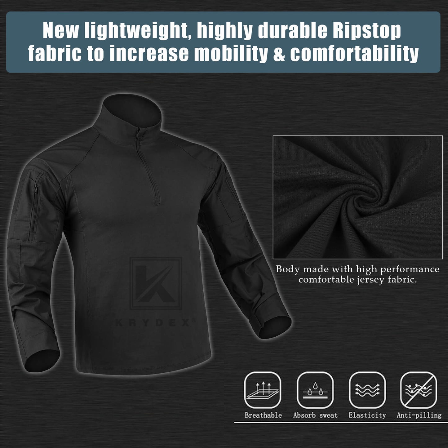 Krydex Tactical Men’s Combat Shirts with Elbow Pads Uniform