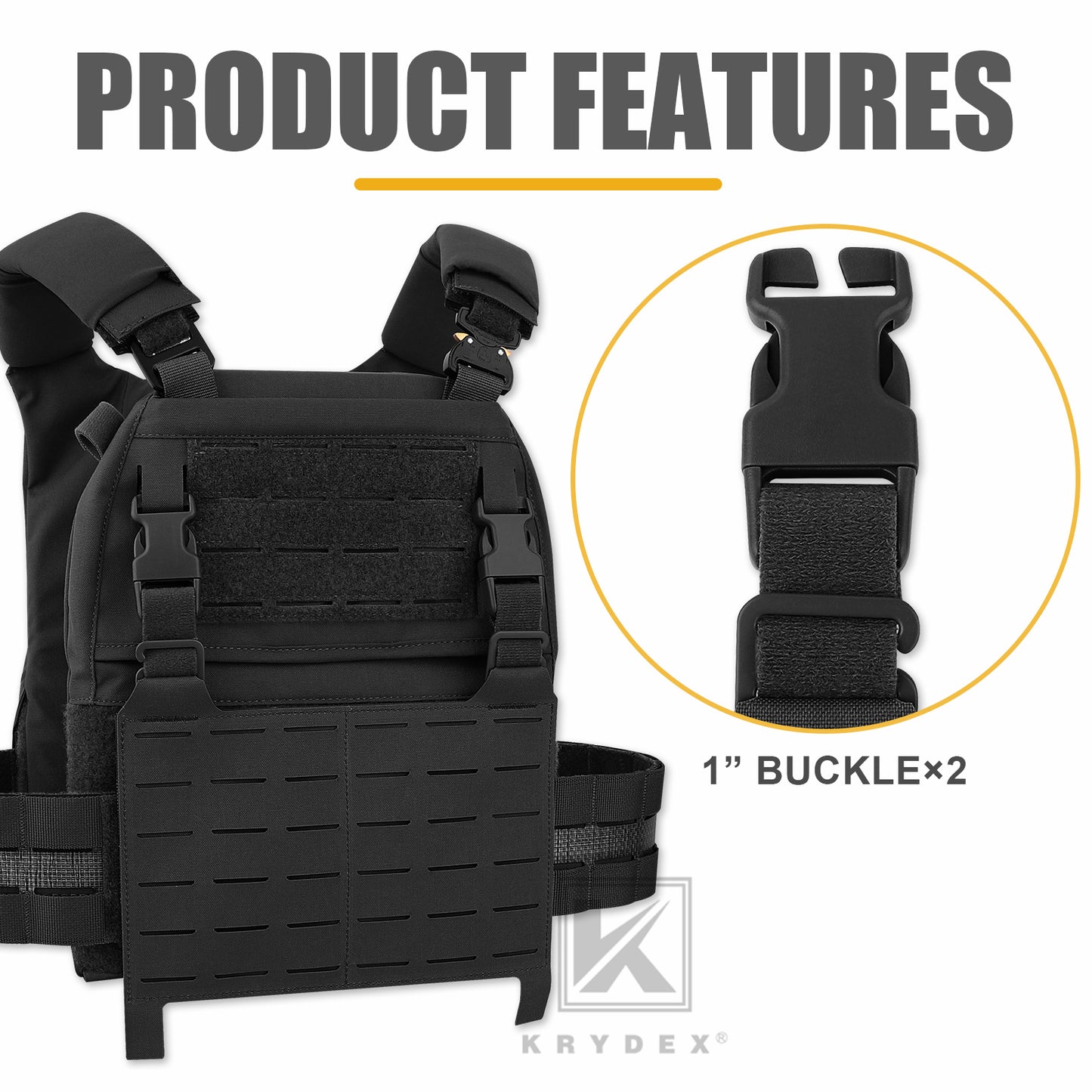 KRYDEX Tactical MOLLE Front Flap Adapt Laser Cut Panel Detachable For Tactical Vest Plate Carrier
