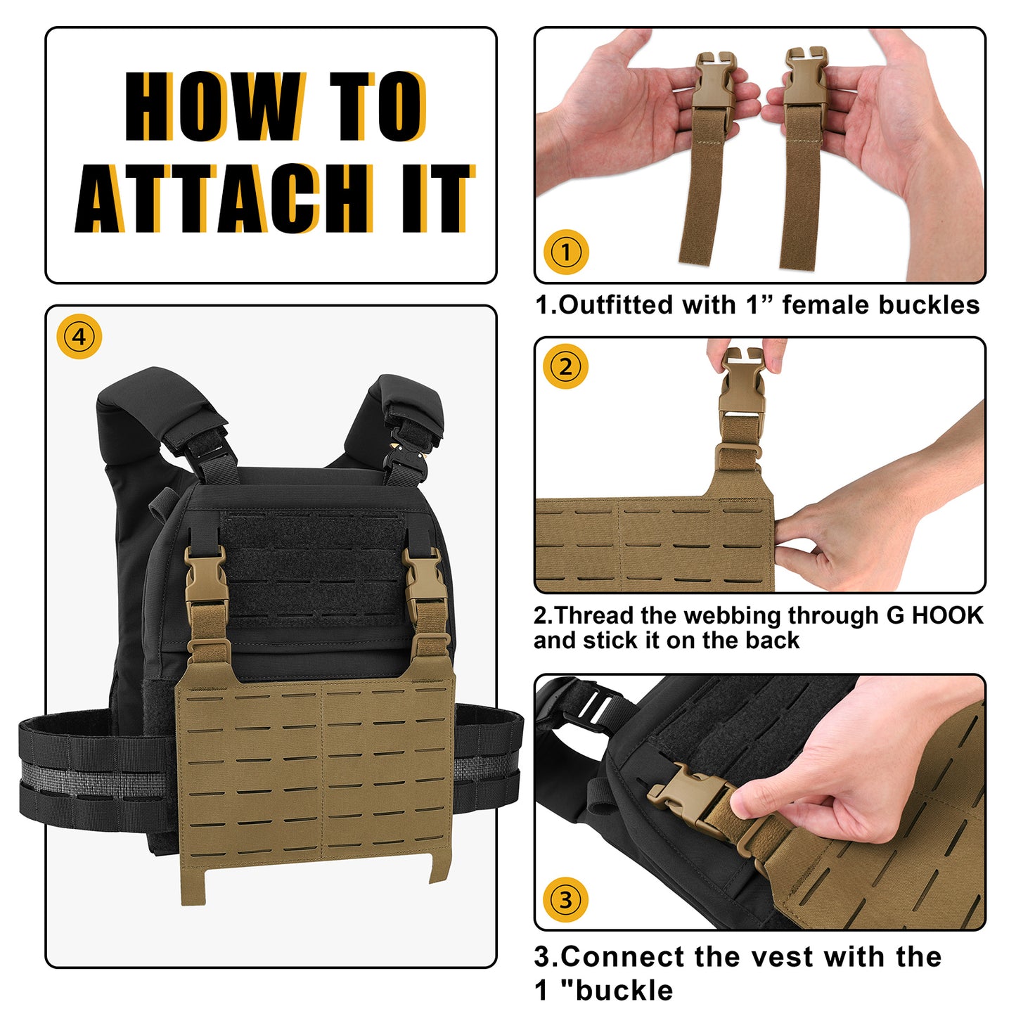 KRYDEX Tactical MOLLE Front Flap Adapt Laser Cut Panel Detachable For Tactical Vest Plate Carrier