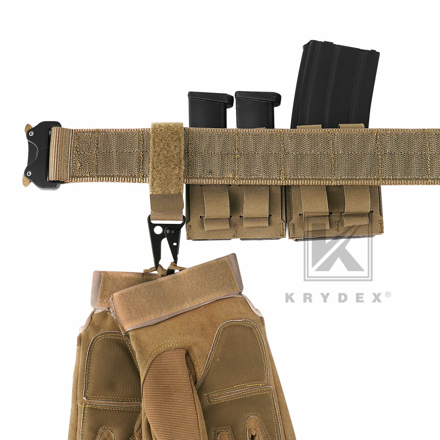 Krydex Tactical Belt Keeper Utility Hook Key Holder Keychain Gloves Carabiner Chemstick Clip MOLLE / Hook & Loop Battle Belt & Plate Carrier