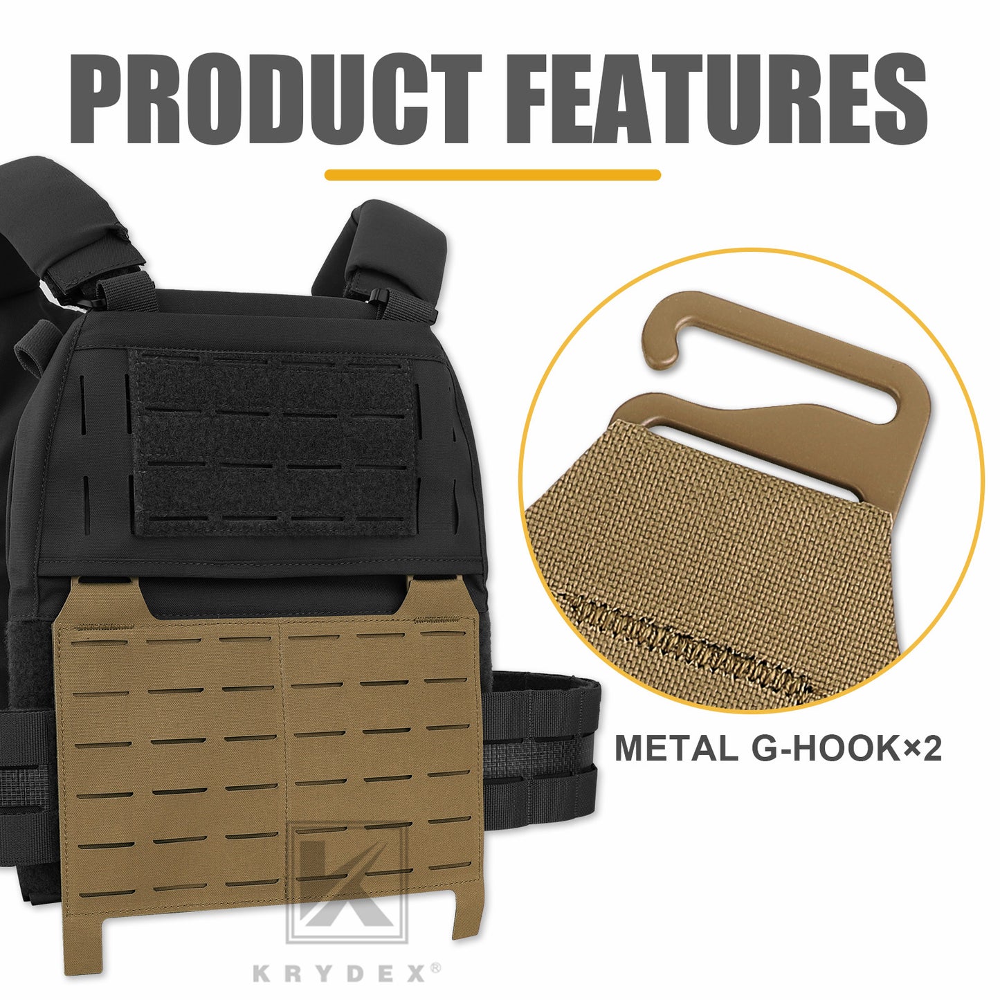 KRYDEX Tactical MOLLE Front Flap Adapt Laser Cut Panel Detachable For Tactical Vest Plate Carrier