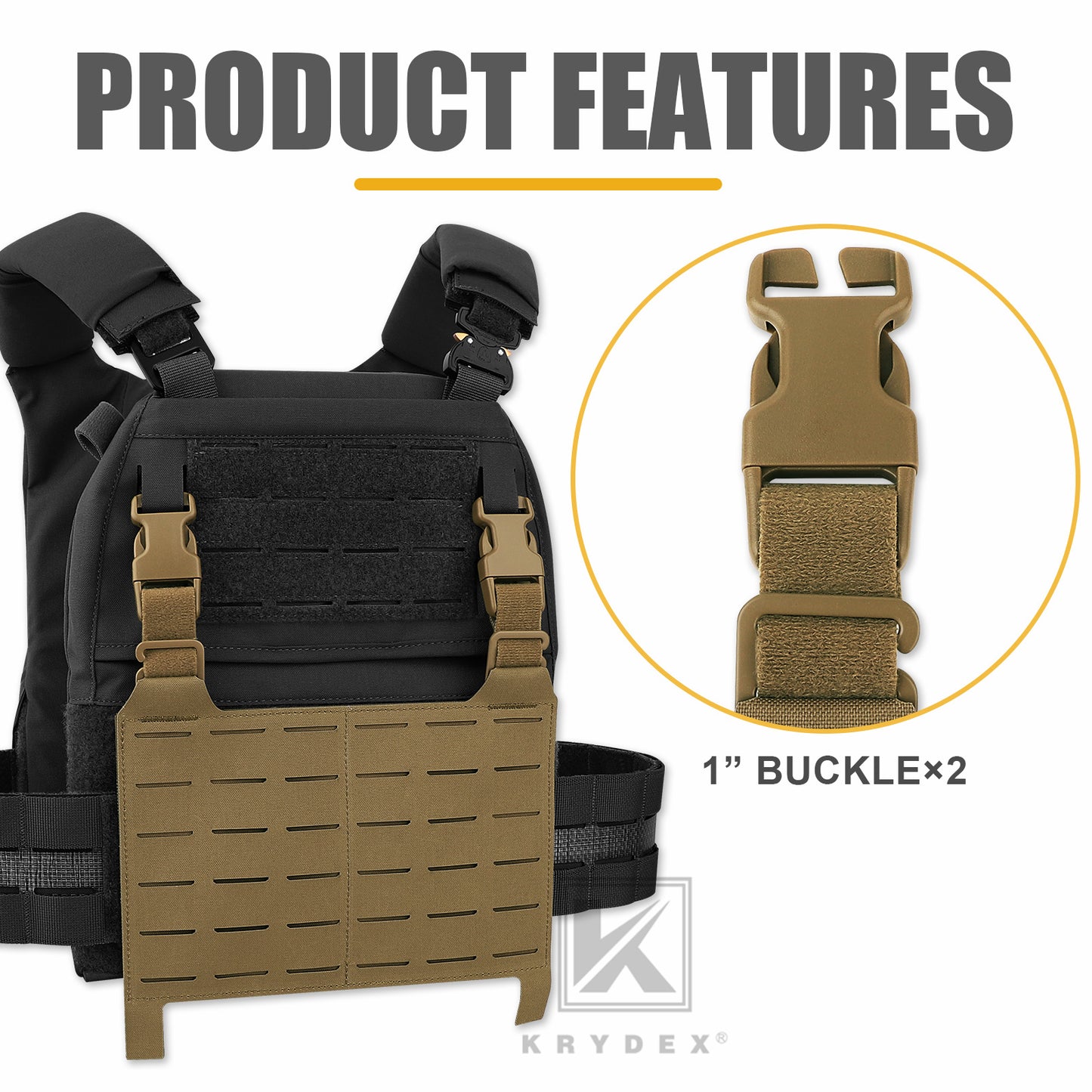 KRYDEX Tactical MOLLE Front Flap Adapt Laser Cut Panel Detachable For Tactical Vest Plate Carrier