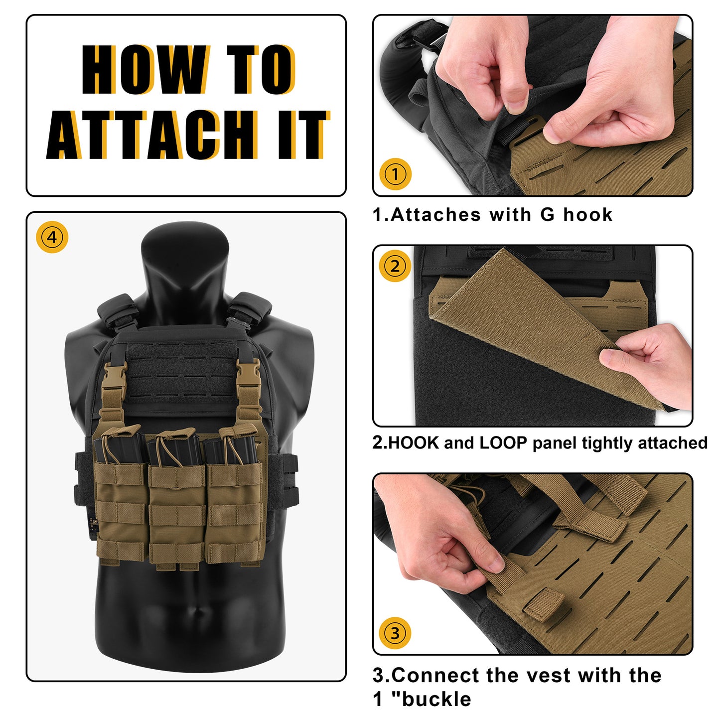 KRYDEX Tactical MOLLE Front Flap Adapt Laser Cut Panel Detachable For Tactical Vest Plate Carrier