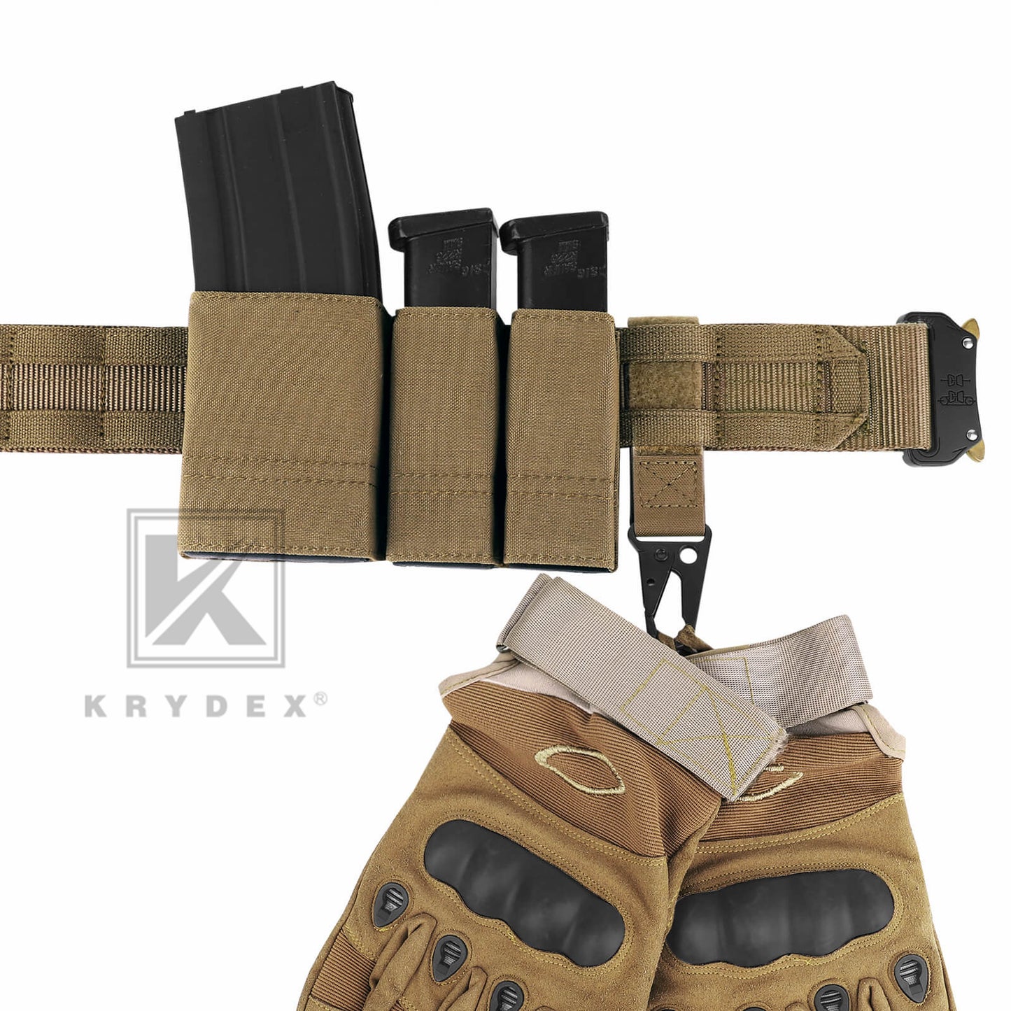 Krydex Tactical Belt Keeper Utility Hook Key Holder Keychain Gloves Carabiner Chemstick Clip MOLLE / Hook & Loop Battle Belt & Plate Carrier