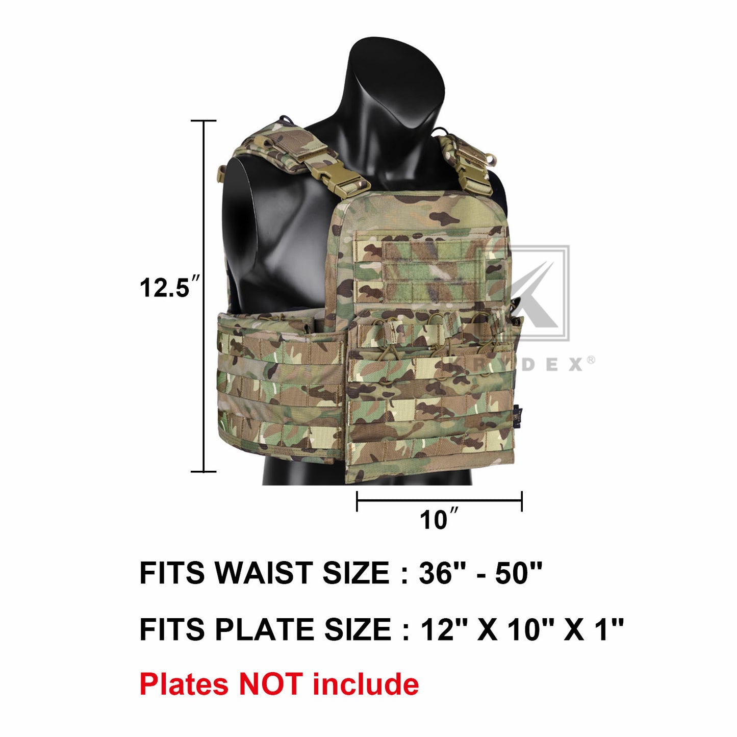 KRYDEX Tactical Plate Carrier Heavy Duty Modular MOLLE Vest