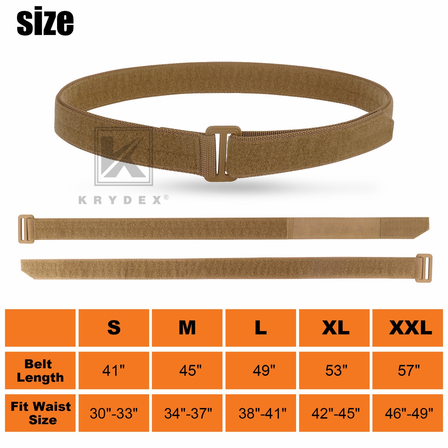 Krydex Tactical EDC Under Belt Hook & Loop Inner Belt 1.5" Duty Concealed Carry Base Belt