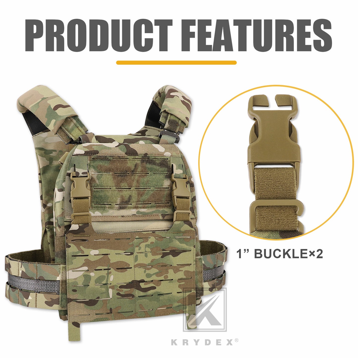 KRYDEX Tactical MOLLE Front Flap Adapt Laser Cut Panel Detachable For Tactical Vest Plate Carrier