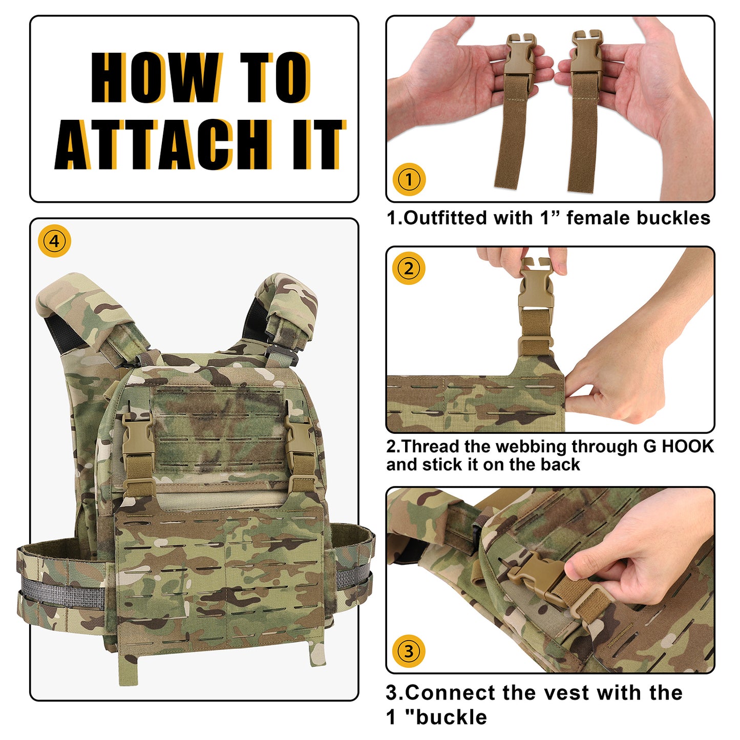 KRYDEX Tactical MOLLE Front Flap Adapt Laser Cut Panel Detachable For Tactical Vest Plate Carrier