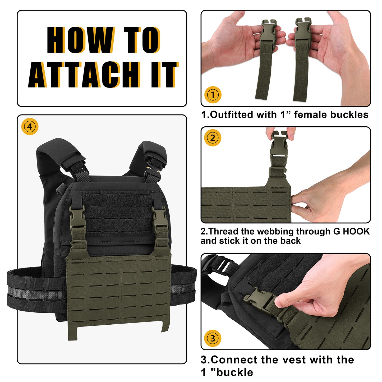 KRYDEX Tactical MOLLE Front Flap Adapt Laser Cut Panel Detachable For Tactical Vest Plate Carrier