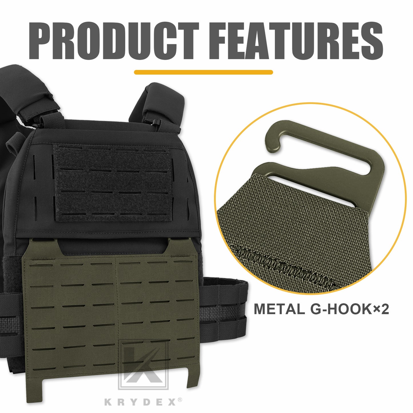 KRYDEX Tactical MOLLE Front Flap Adapt Laser Cut Panel Detachable For Tactical Vest Plate Carrier