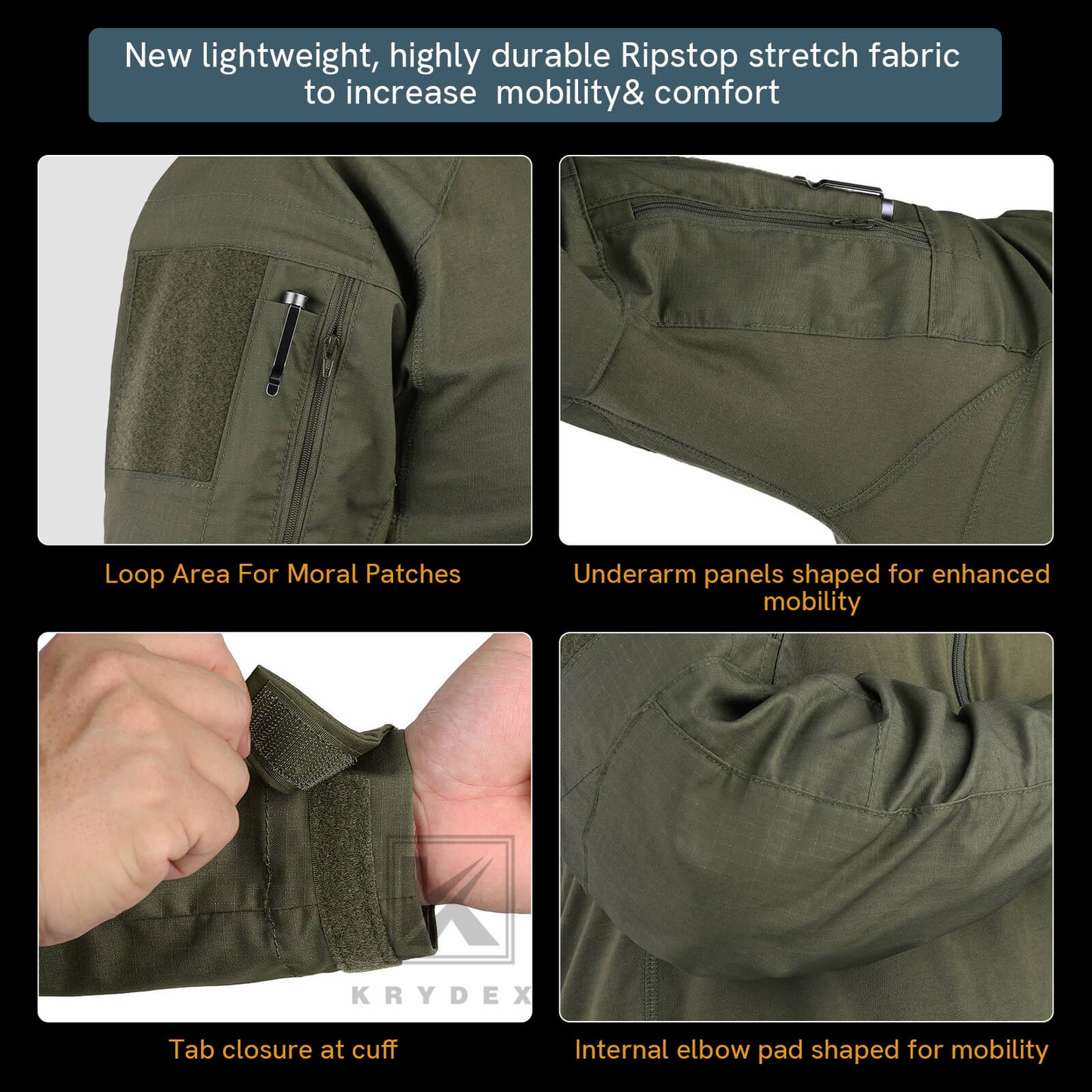Krydex Tactical Men’s Combat Shirts with Elbow Pads Uniform
