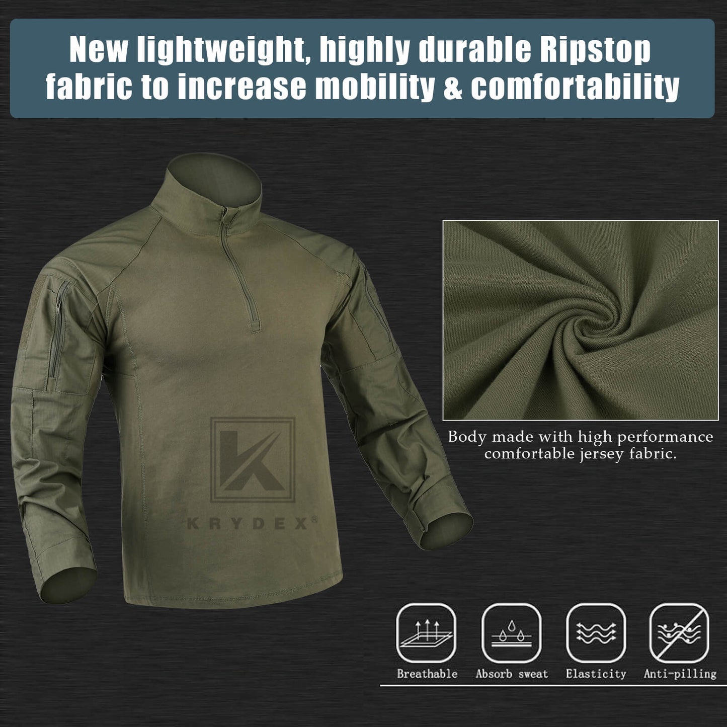 Krydex Tactical Men’s Combat Shirts with Elbow Pads Uniform