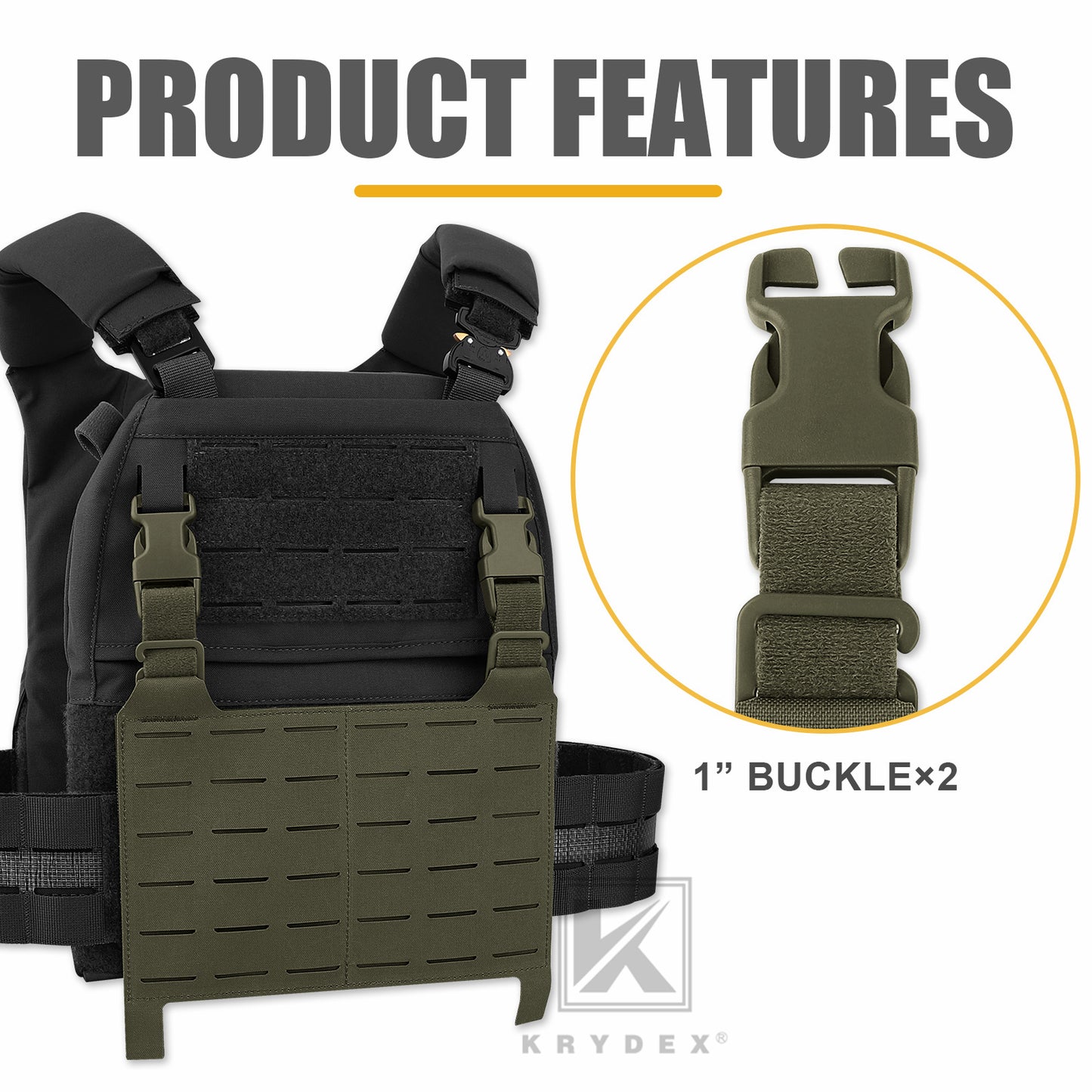 KRYDEX Tactical MOLLE Front Flap Adapt Laser Cut Panel Detachable For Tactical Vest Plate Carrier
