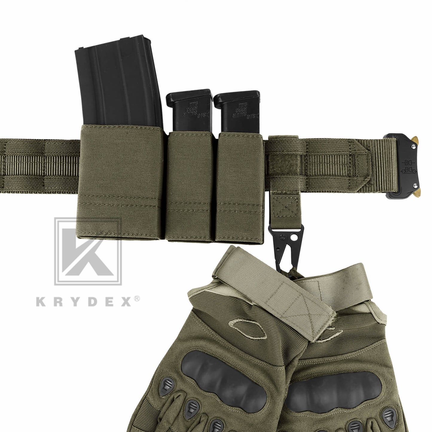 Krydex Tactical Belt Keeper Utility Hook Key Holder Keychain Gloves Carabiner Chemstick Clip MOLLE / Hook & Loop Battle Belt & Plate Carrier