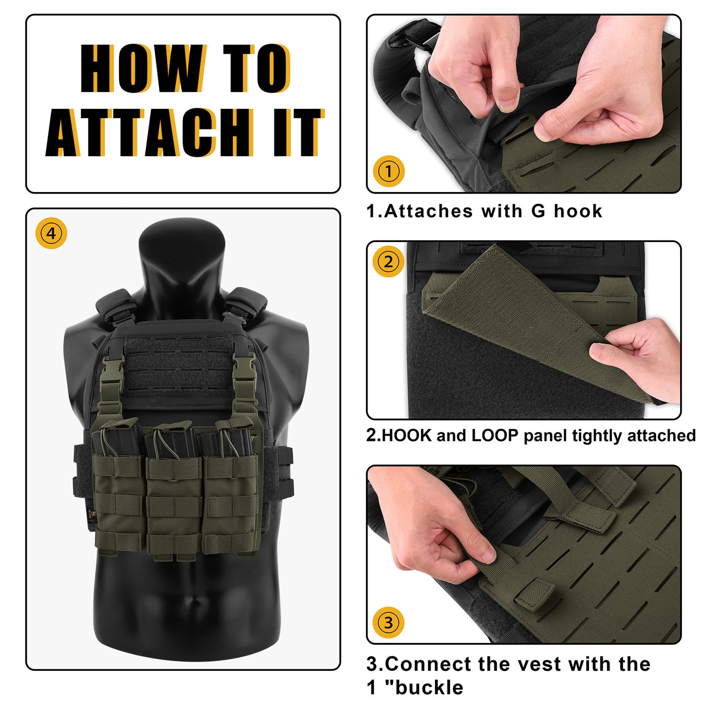 KRYDEX Tactical MOLLE Front Flap Adapt Laser Cut Panel Detachable For Tactical Vest Plate Carrier