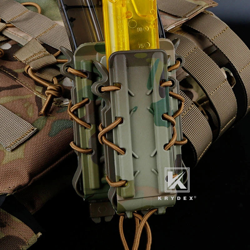 KRYDEX Tactical 9mm Pistol & 5.56 7.62 Mag Magazine Pouch MOLLE Clip Hard Shell