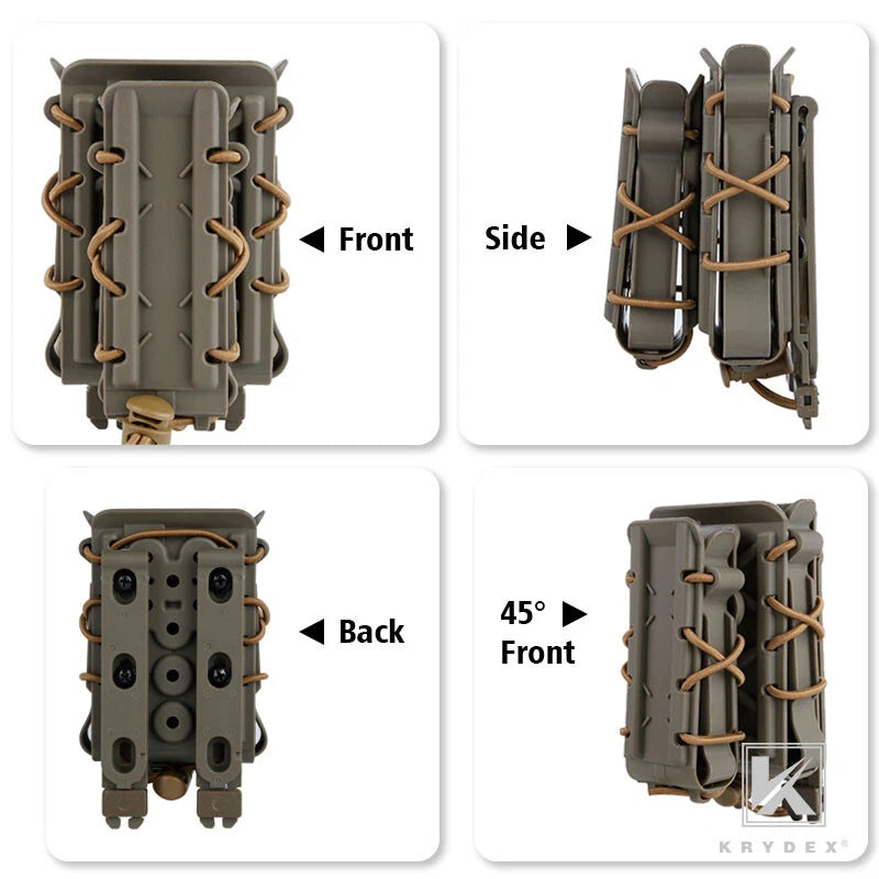 KRYDEX Tactical 9mm Pistol & 5.56 7.62 Mag Magazine Pouch MOLLE Clip Hard Shell