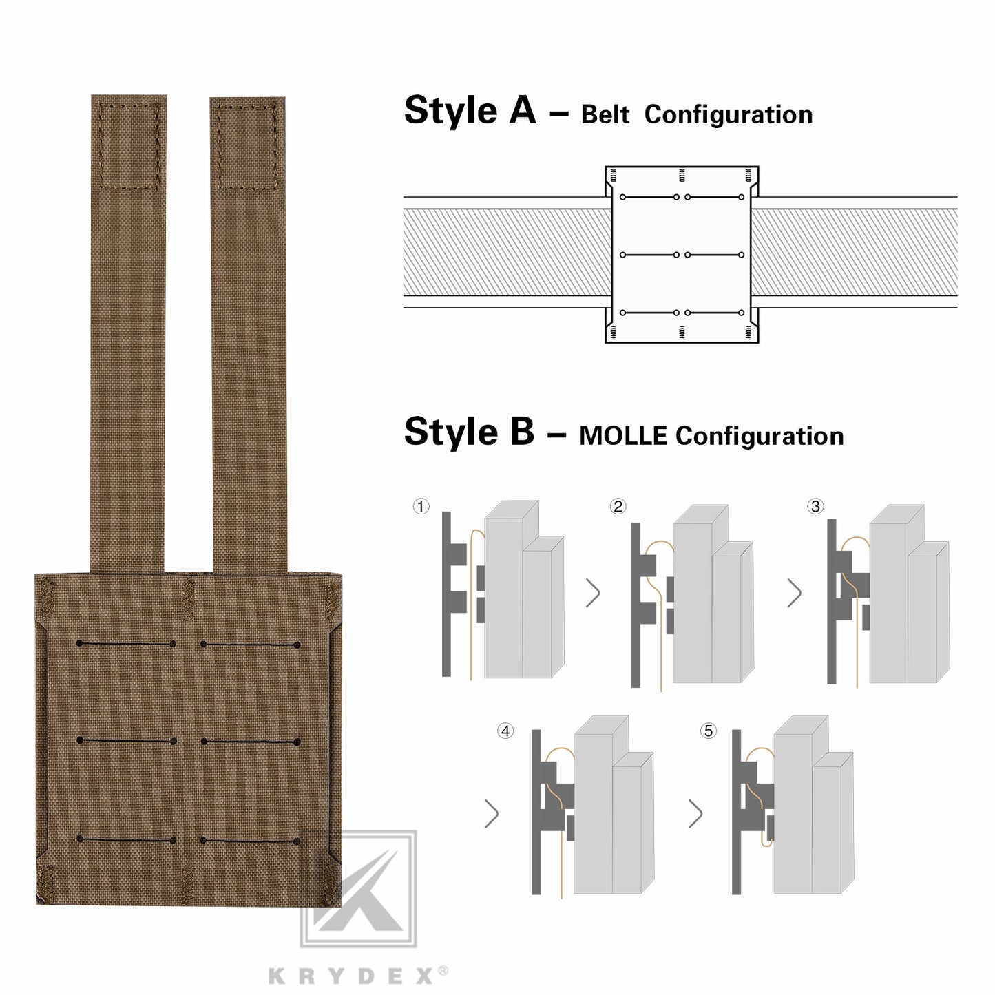 Krydex Tactical 9MM Pistol Magazine Pouch Double Stack .40 45 ACP Pistol Mag Holder Duty Belt & Molle Compatible