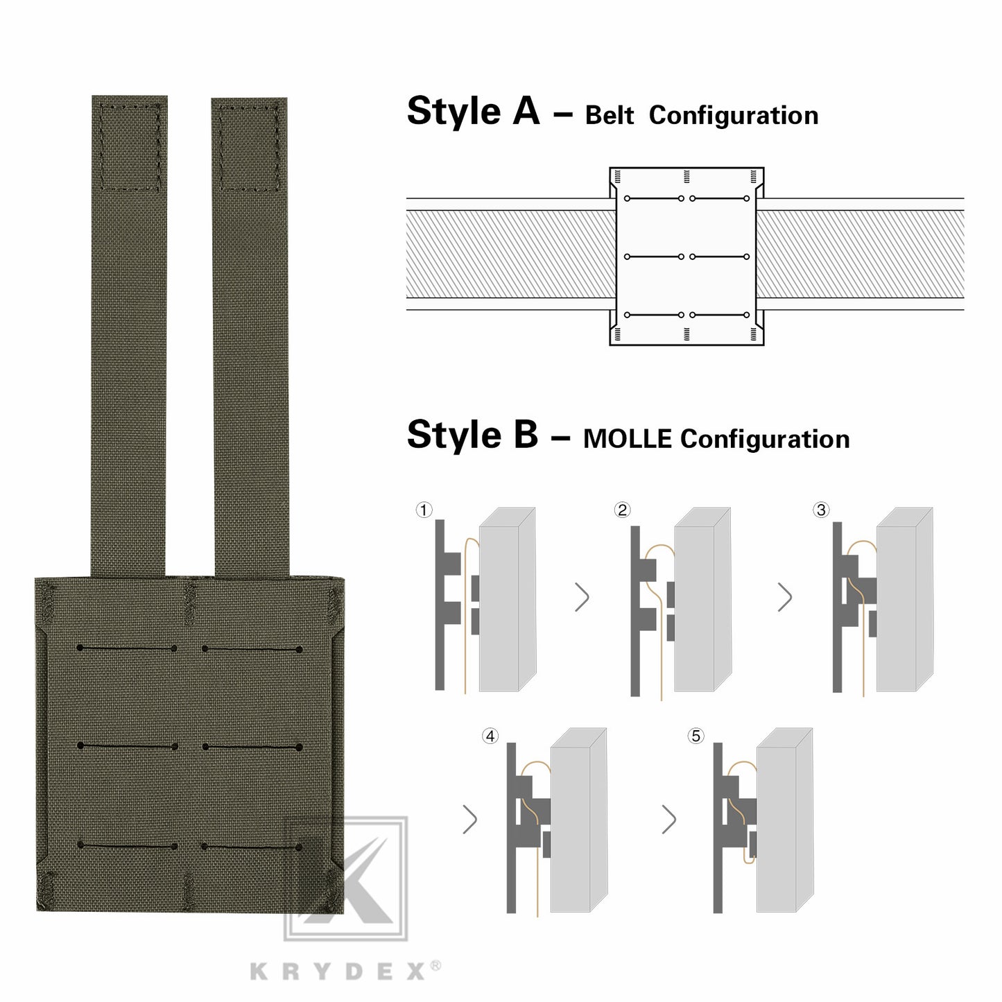 Krydex Tactical 5.56 Magazine Pouch M4 Mag Holder Duty Belt & Molle Compatible