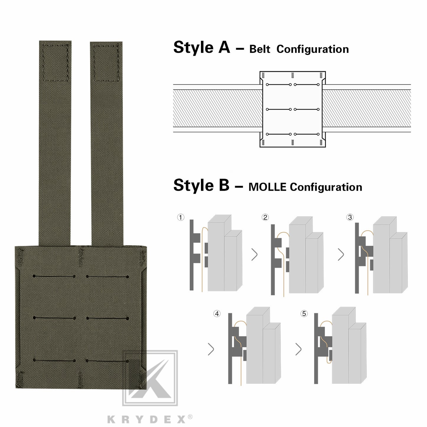 Krydex Tactical .223 5.56 + 9MM Pistol Magazine Pouch Mag Holder Duty Belt & Molle Compatible