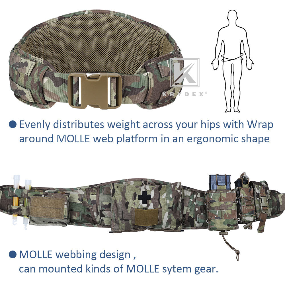 KRYDEX Tactical Quick Release Battle Belt Molle Soft Wide Padded Waist Outer Shooting Gun Belt With Inner Belt