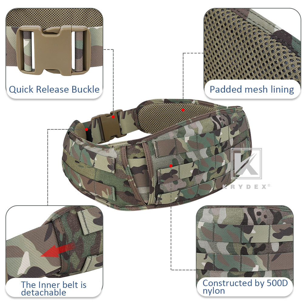 KRYDEX Tactical Quick Release Battle Belt Molle Soft Wide Padded Waist Outer Shooting Gun Belt With Inner Belt