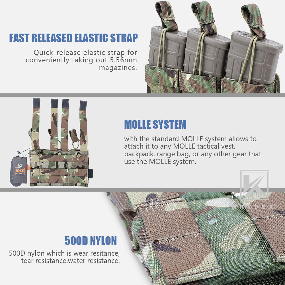 KRYDEX Triple 5.56 .223 M4 M16 AR15 Open Top Mag Pouch