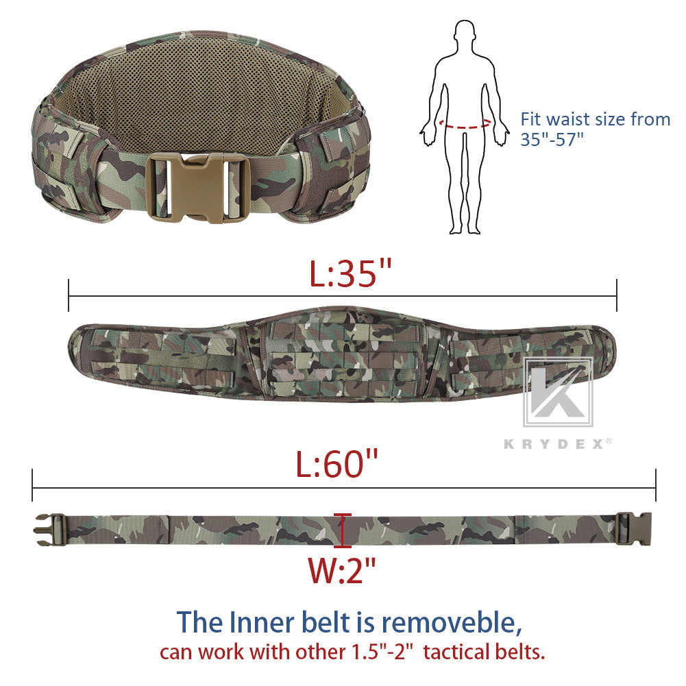 KRYDEX Tactical Quick Release Battle Belt Molle Soft Wide Padded Waist Outer Shooting Gun Belt With Inner Belt