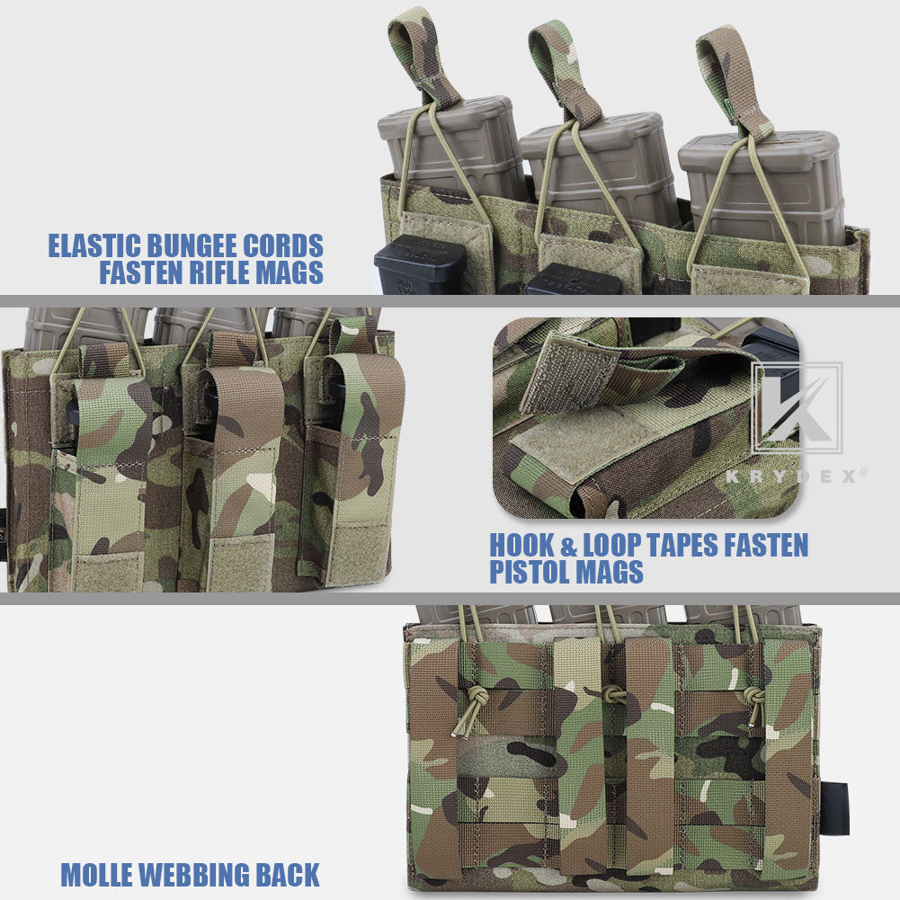KRYDEX Triple Open Top 5.56 M4 M16 AR15 & Pistol Magazine Pouch