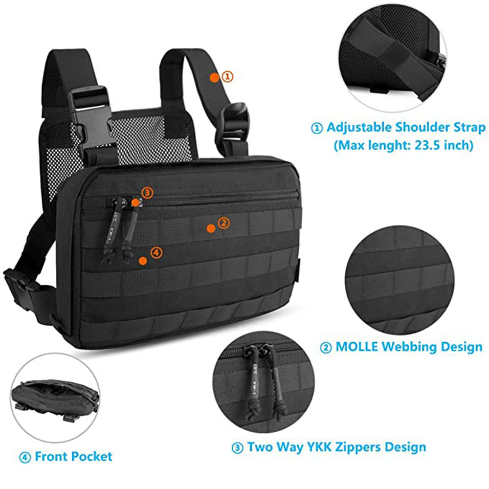 KRYDEX Tactical Concealed Molle Recon Kit Combat Chest Rig Bag Pack Vest Multi-Purpose Outdoor EDC Tool Pouch