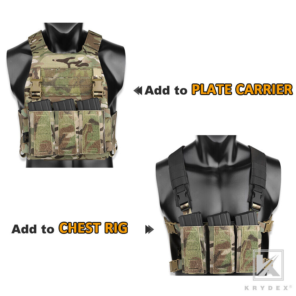 Krydex Tactical Triple Placard .223 5.56 Mag Pouch Retention Insert Holder Chest Rig Plate Carrier