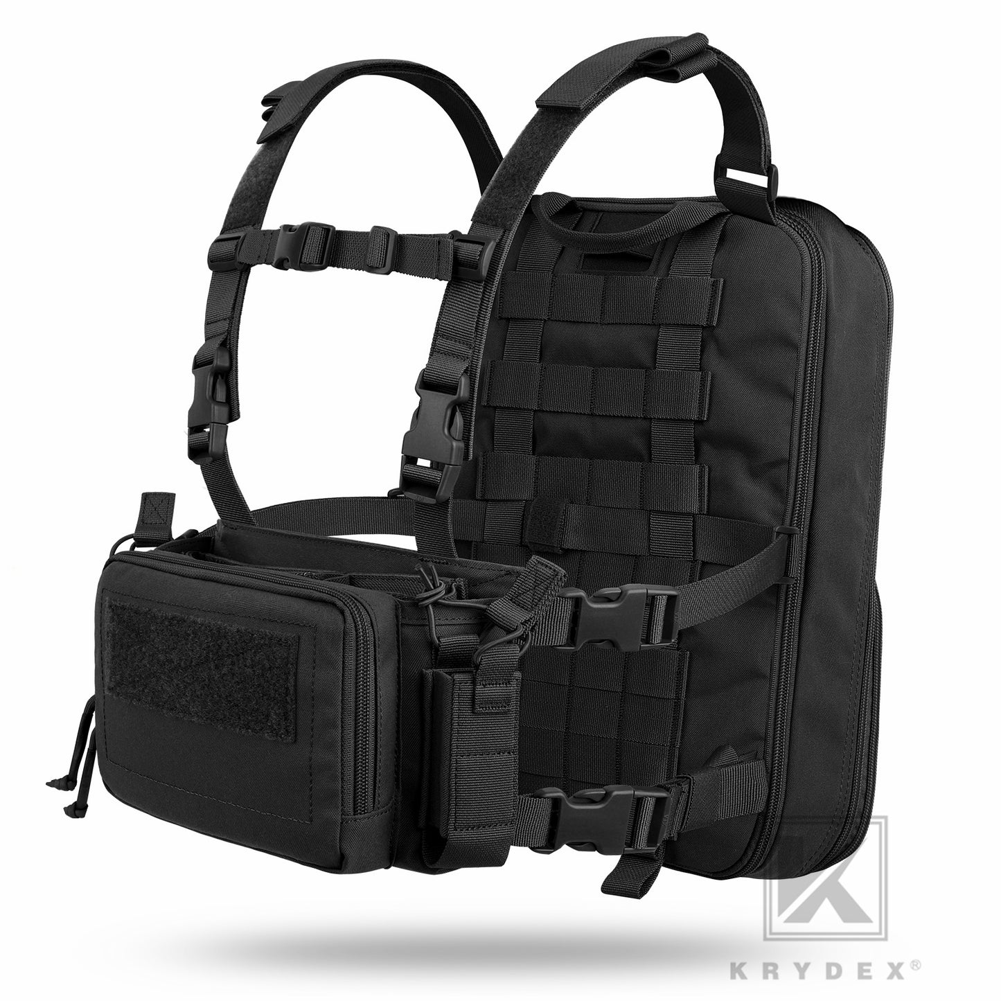 KRYDEX Tactical D3CR Chest Rig 5.56 7.62 Rifle Pistol Mag Pouch Placard Carrier with D3 Flatpack Tactical Backpack
