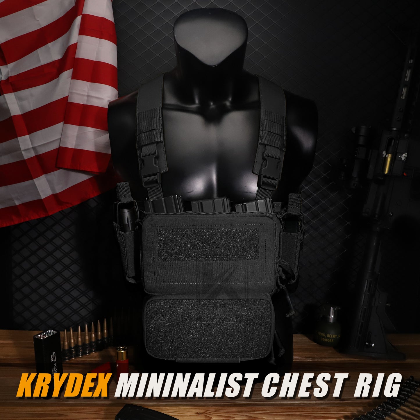 KRYDEX Tactical D3CR Chest Rig 5.56 7.62 Rifle Pistol Mag Pouch Placard Carrier with D3 Flatpack Tactical Backpack