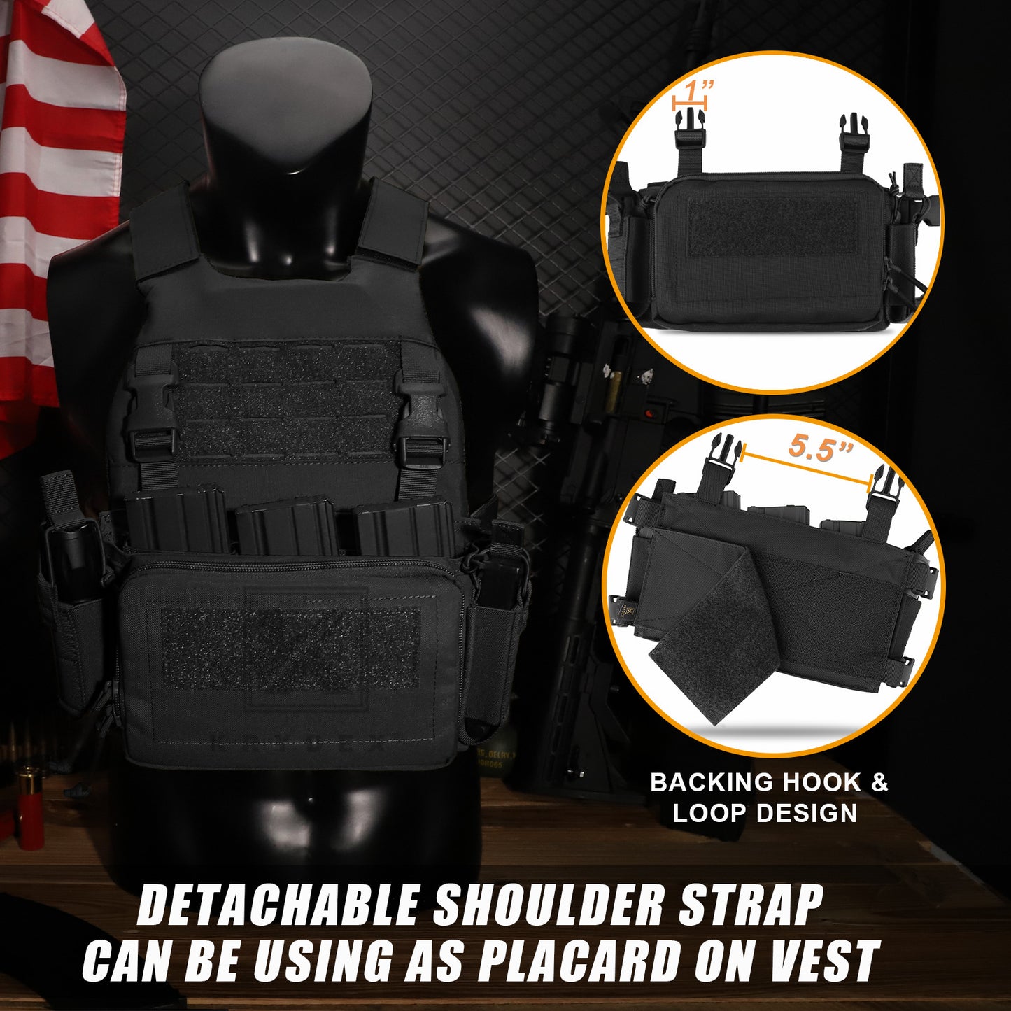 KRYDEX Tactical D3CR Chest Rig 5.56 7.62 Rifle Pistol Mag Pouch Placard Carrier with D3 Flatpack Tactical Backpack